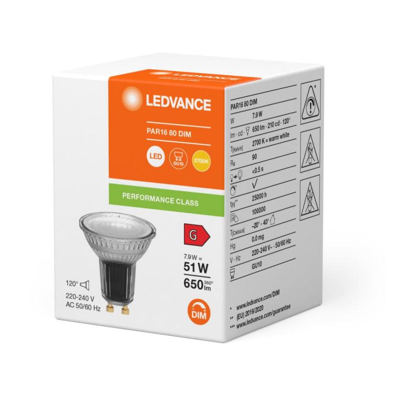 Ledvance GU10 PAR16 Reflektor 120° 7,9W wie 51W dimmbarer warmweißer Strahler 2700K 90Ra mit hoher Farbwiedergabe